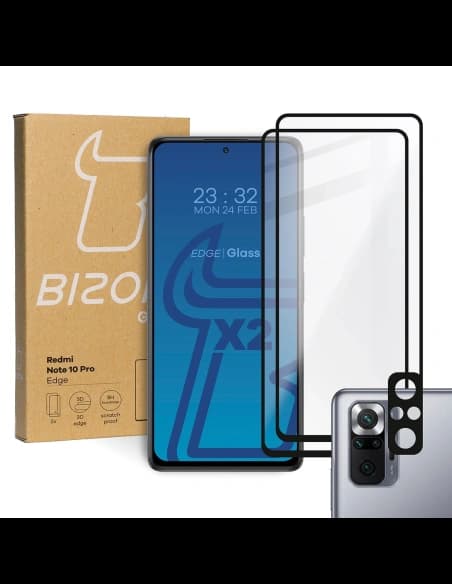 Bizon Glass Edge tempered glass - [2 PACK] + lens protection Redmi Note 10 Pro black