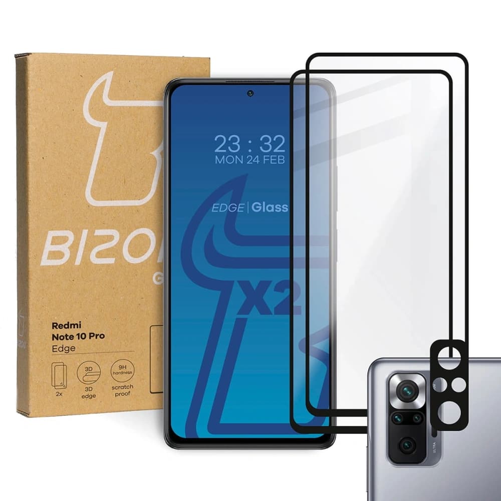 Bizon Glass Edge gehärtetes Glas - [2 PACK] + Linsenschutz für Redmi Note 10 Pro schwarz - 1