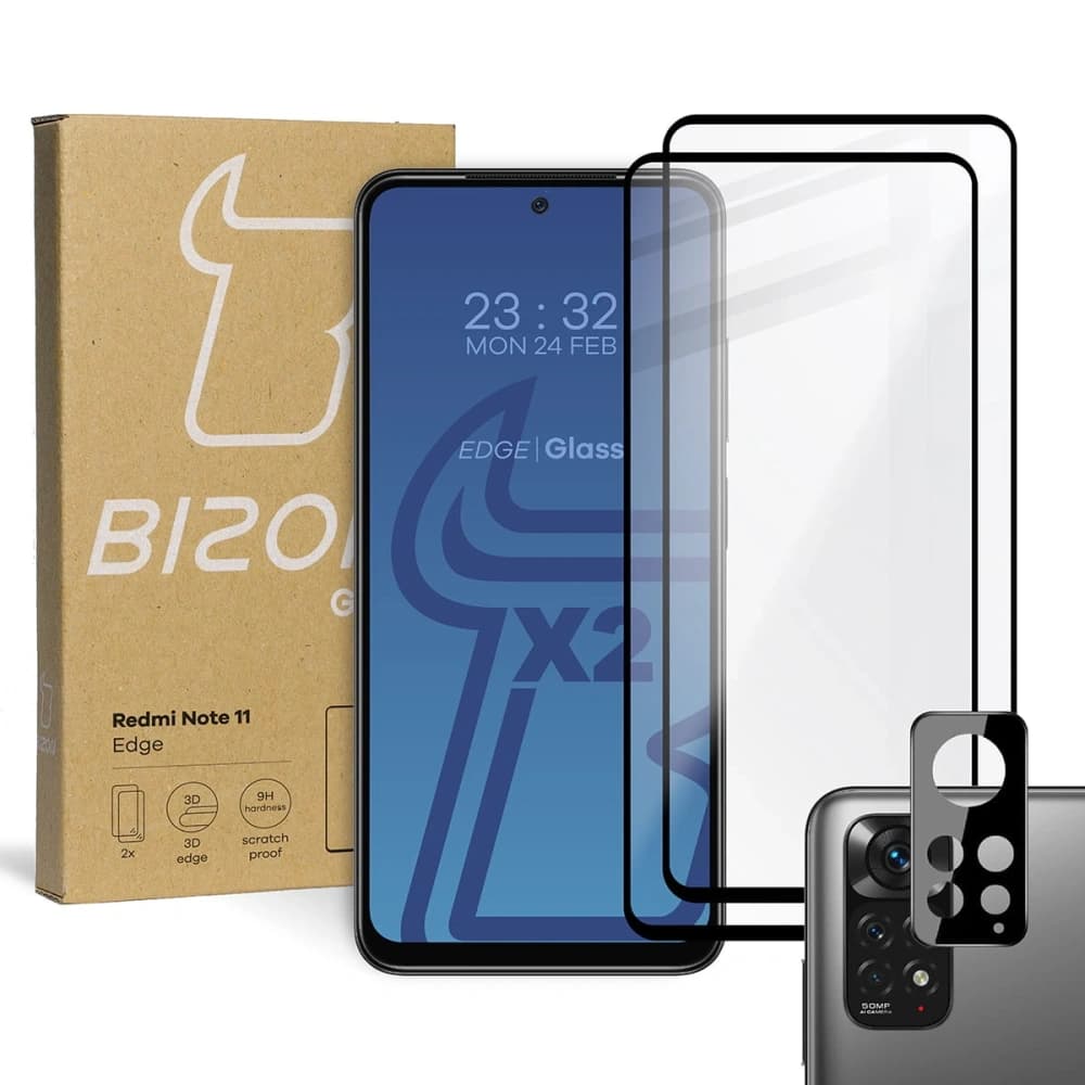 Bizon Glass Edge tempered glass - [2 PACK] + lens protection Redmi Note 11 black - 1