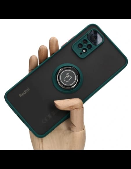 Bizon Case Hybrid Ring Xiaomi Redmi Note 11 / 11S 4G füstös sötétzöld kerettel