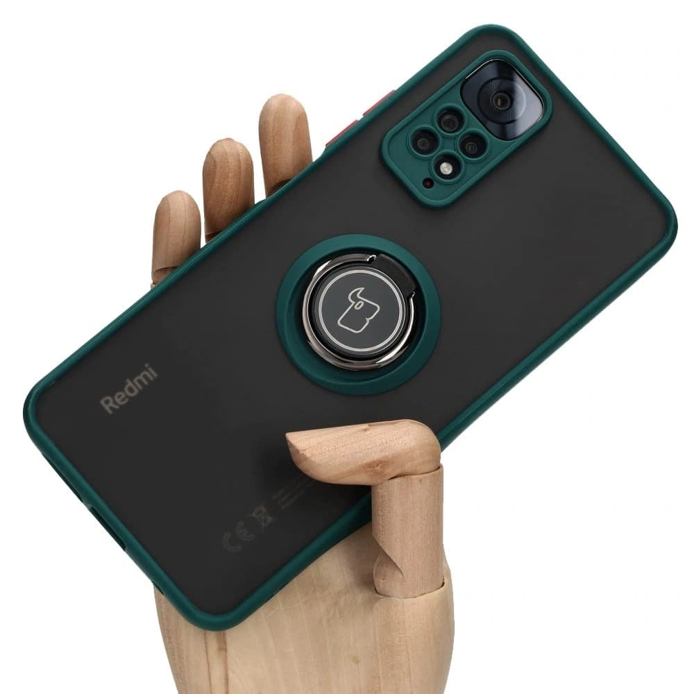 Bizon Case Hybrid Ring Xiaomi Redmi Note 11 / 11S 4G füstös sötétzöld kerettel - 1