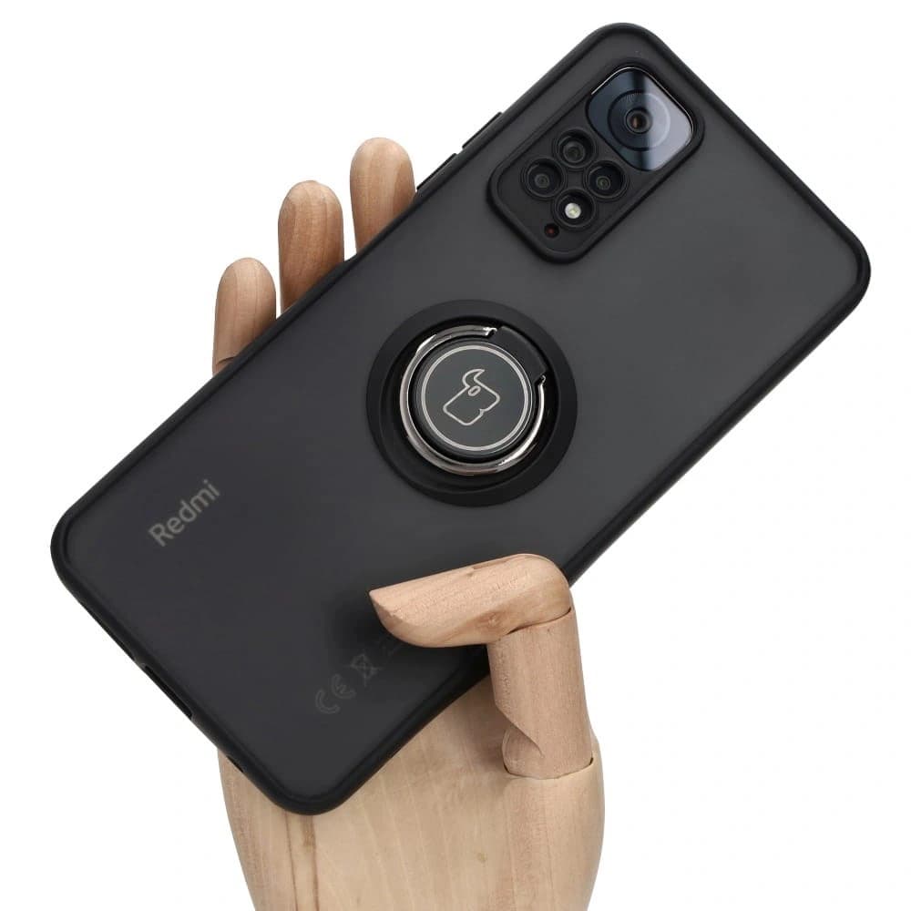 Etui s úchopem na prst Bizon Case Hybrid Ring pro Xiaomi Redmi Note 11 / 11S 4G kouřové s černým rámem - 1