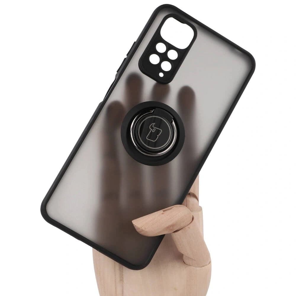 Etui s úchopem na prst Bizon Case Hybrid Ring pro Xiaomi Redmi Note 11 / 11S 4G kouřové s černým rámem - 6