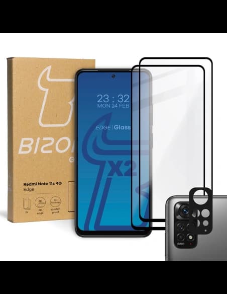 Bizon Glass Edge edzett üveg - [2 PACK] + lencsevédelem Redmi Note 11s 4G fekete