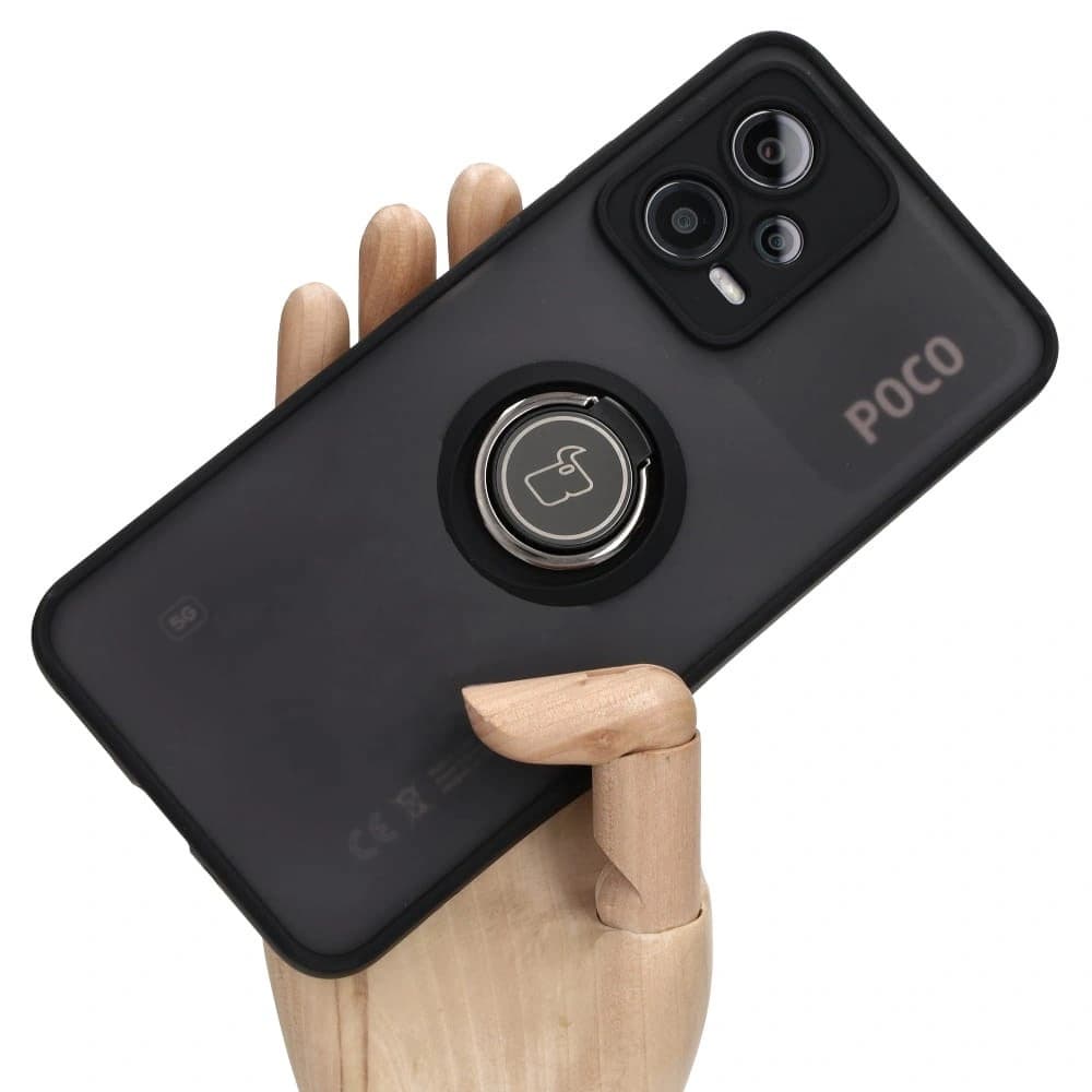 Bizon Case Hybrid Ring Xiaomi Poco X5 / Redmi Note 12 5G rauchig mit einem schwarzen Rahmen - 1