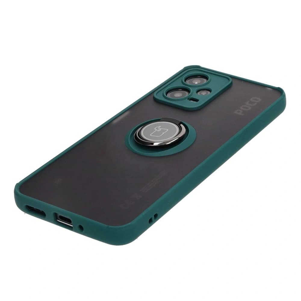 Bizon Case Hybrid Ring Xiaomi Poco X5 / Redmi Note 12 5G rauchig mit einem dunkelgrünen Rahmen - 3