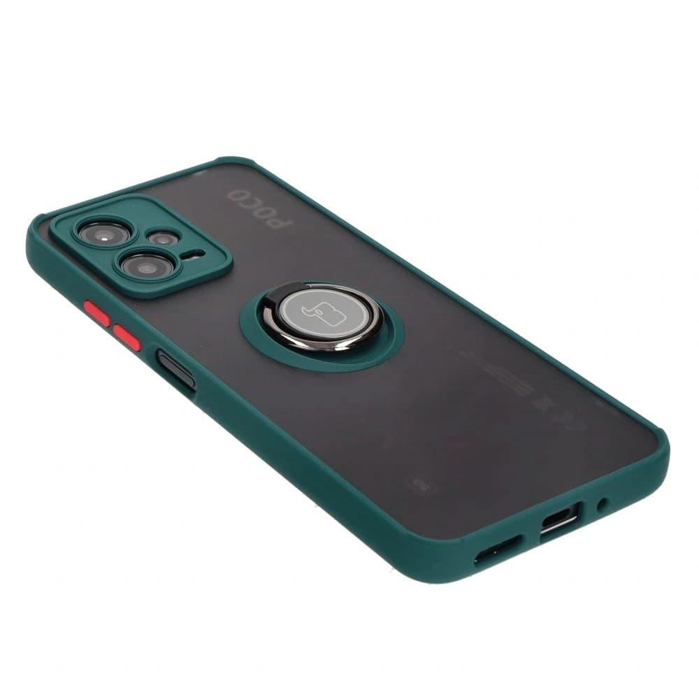 Bizon Case Hybrid Ring Xiaomi Poco X5 / Redmi Note 12 5G rauchig mit einem dunkelgrünen Rahmen - 4