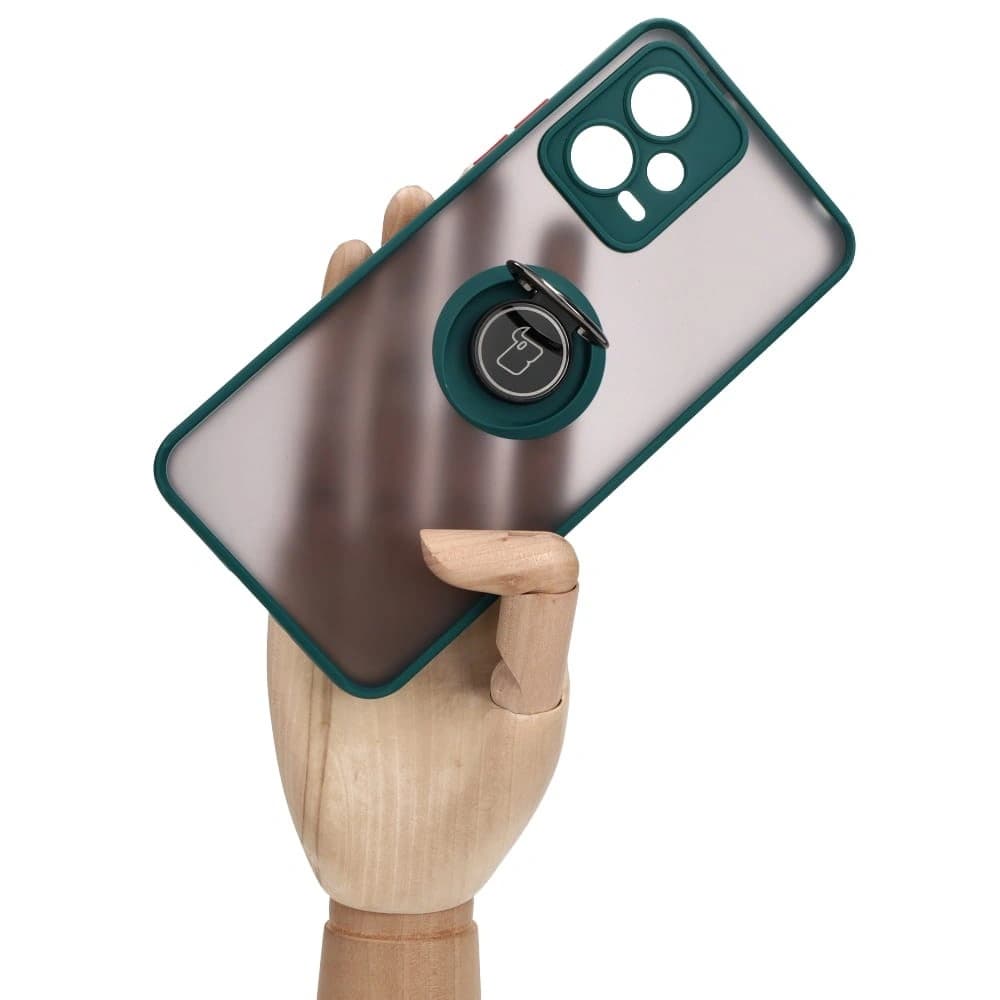 Bizon Case Hybrid Ring Xiaomi Poco X5 / Redmi Note 12 5G rauchig mit einem dunkelgrünen Rahmen - 7