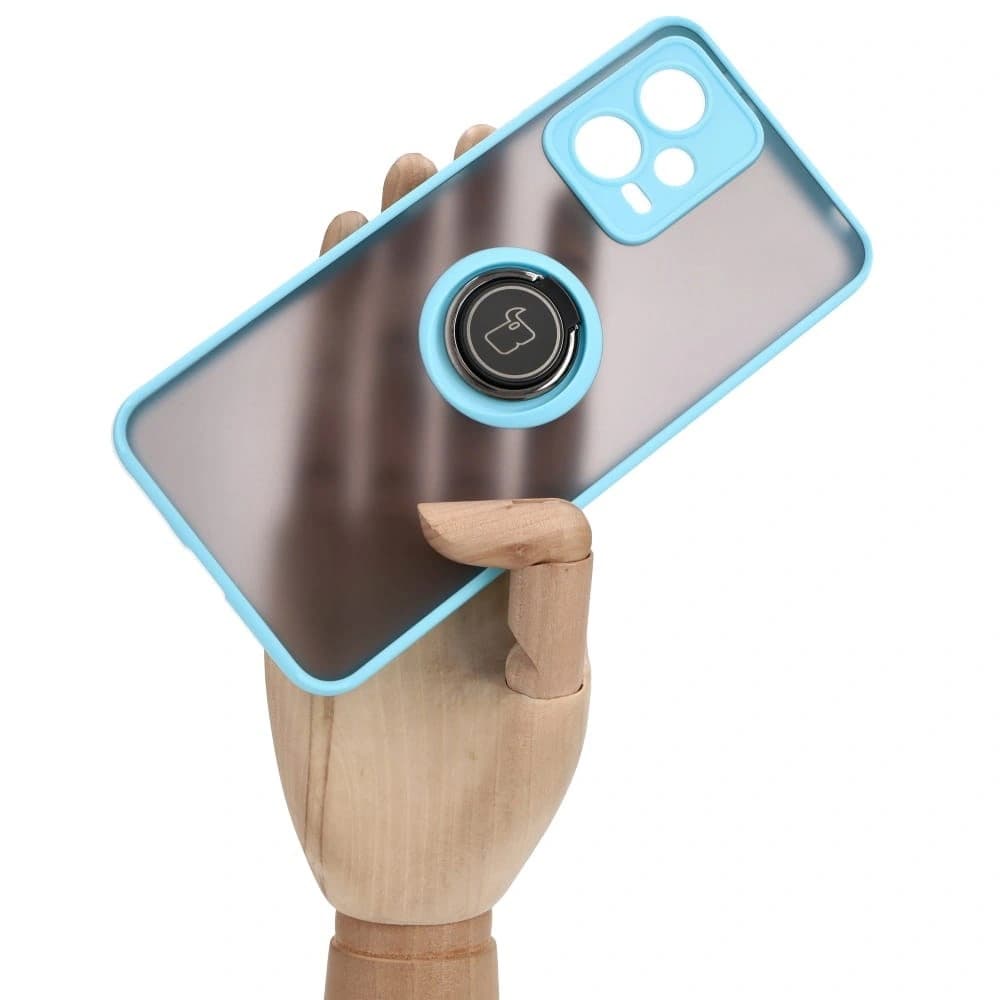 Bizon Case Hybrid Ring Xiaomi Poco X5 / Redmi Note 12 5G rauchig mit einem hellblauen Rahmen - 6