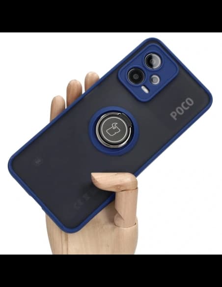 Bizon Case Hybrid Ring Xiaomi Poco X5 / Redmi Note 12 5G rauchig mit einem marineblauen Rahmen