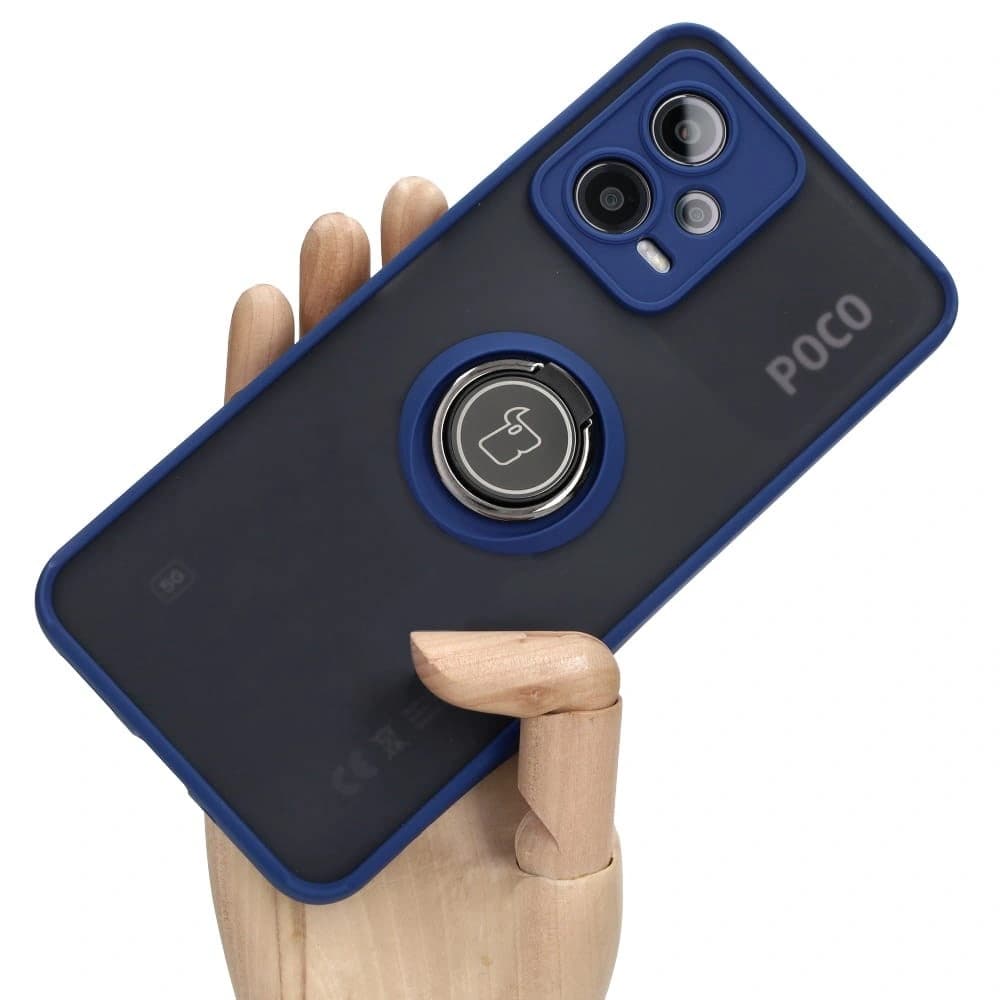 Bizon Case Hybrid Ring Xiaomi Poco X5 / Redmi Note 12 5G rauchig mit einem marineblauen Rahmen - 1