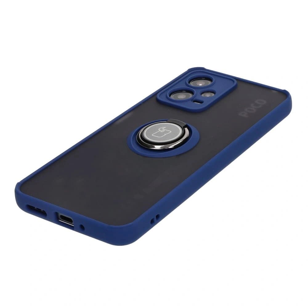 Bizon Case Hybrid Ring Xiaomi Poco X5 / Redmi Note 12 5G rauchig mit einem marineblauen Rahmen - 3