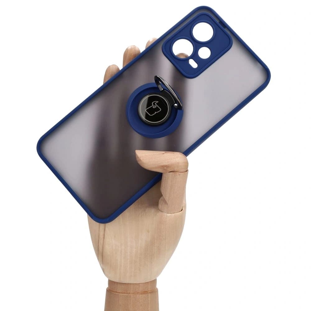 Bizon Case Hybrid Ring Xiaomi Poco X5 / Redmi Note 12 5G rauchig mit einem marineblauen Rahmen - 7