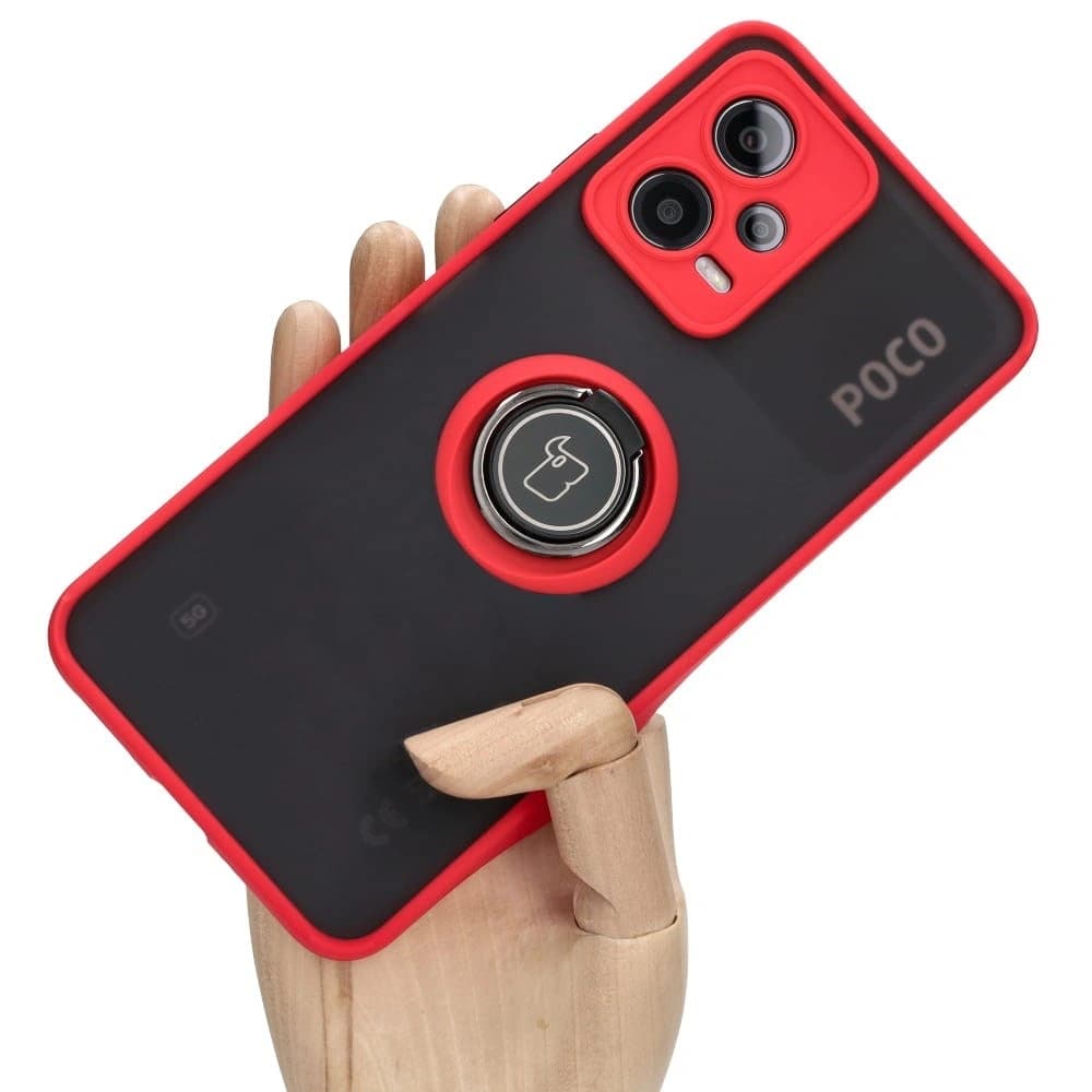 Bizon Case Hybrid Ring Xiaomi Poco X5 / Redmi Note 12 5G rauchig mit rotem Rahmen - 1