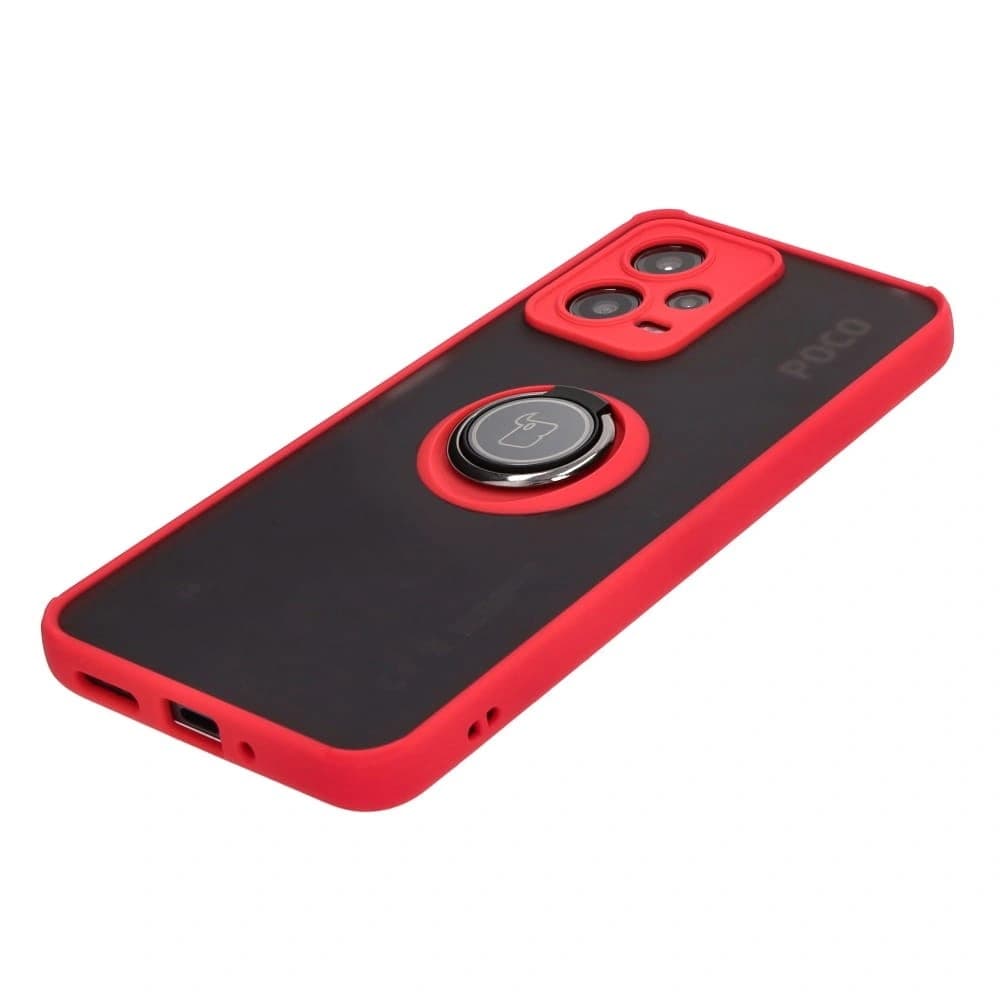 Bizon Case Hybrid Ring Xiaomi Poco X5 / Redmi Note 12 5G rauchig mit rotem Rahmen - 3