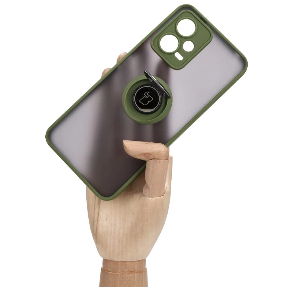 Bizon Case Hybrid Ring Xiaomi Poco X5 / Redmi Note 12 5G rauchig mit einem grünen Rahmen - 7