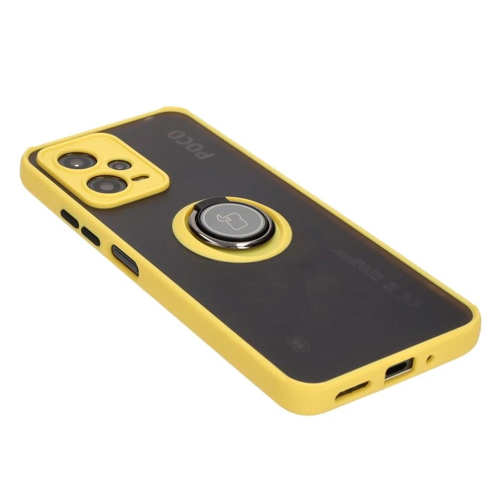 Bizon Case Hybrid Ring Xiaomi Poco X5 / Redmi Note 12 5G rauchig mit einem gelben Rahmen - 4