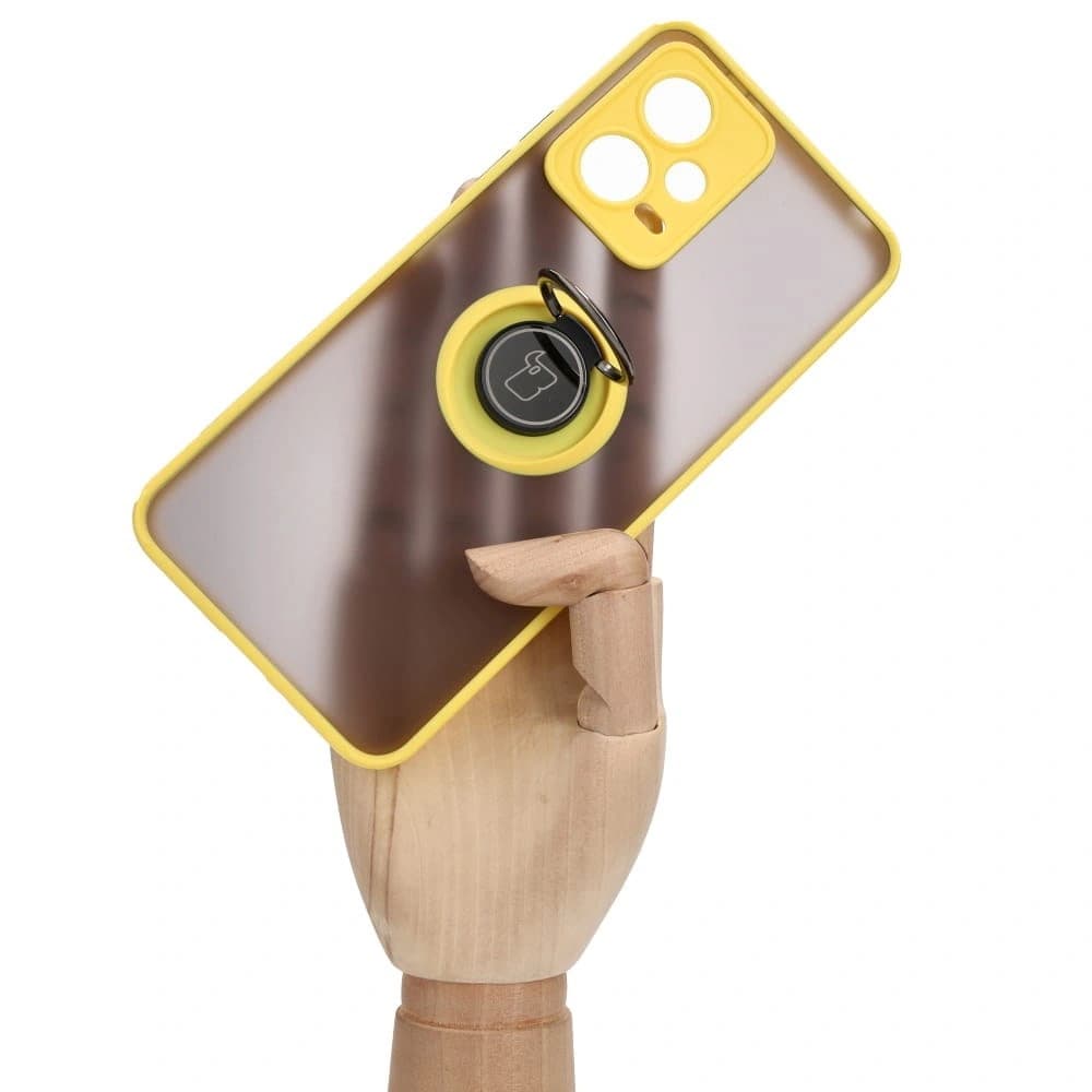 Bizon Case Hybrid Ring Xiaomi Poco X5 / Redmi Note 12 5G rauchig mit einem gelben Rahmen - 7