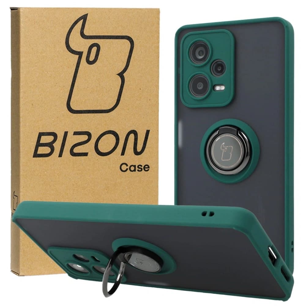 Bizon Case Hybrid Ring Xiaomi Redmi Note 12 Pro+ 5G fumurie cu un cadru verde închis - 1