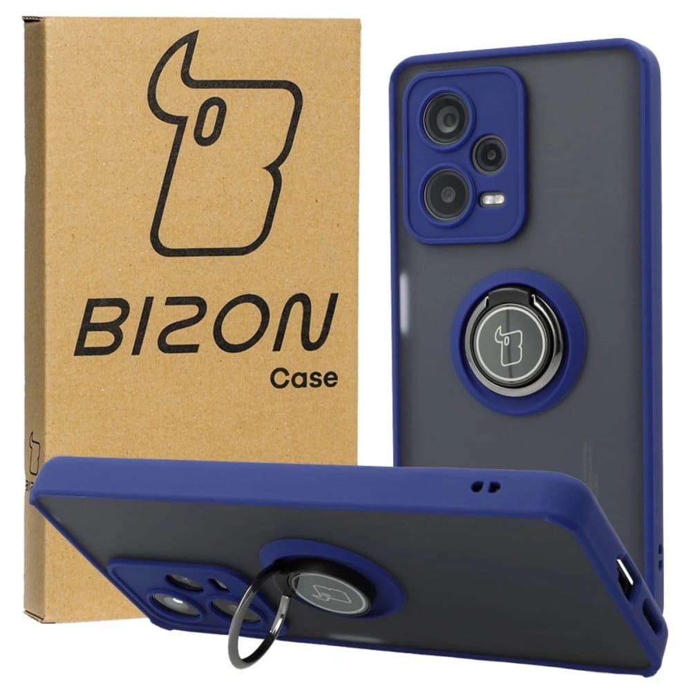 Etui s úchopem na prst Bizon Case Hybrid Ring pro Xiaomi Redmi Note 12 Pro+ 5G kouřové s modrým rámem - 1