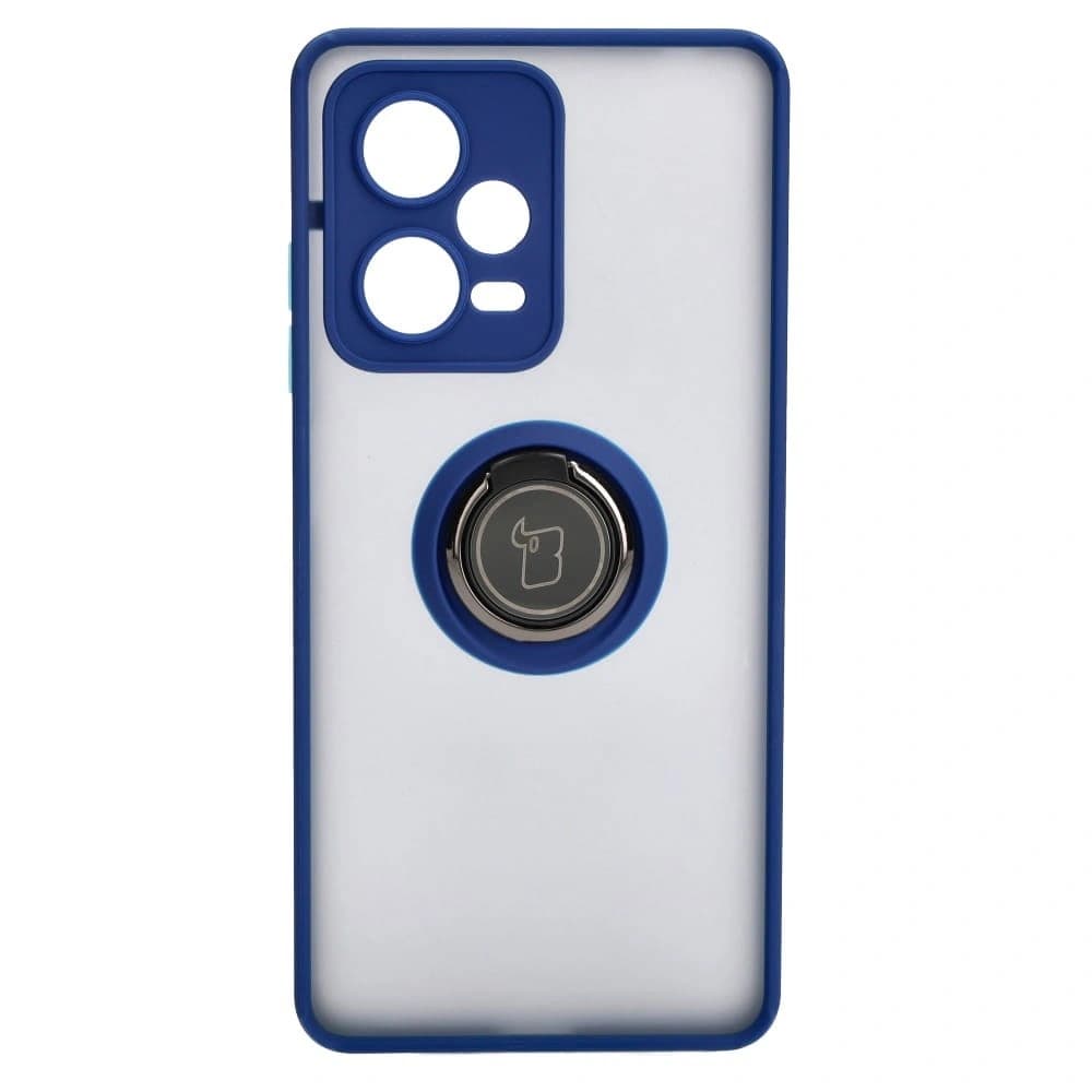 Etui s úchopem na prst Bizon Case Hybrid Ring pro Xiaomi Redmi Note 12 Pro+ 5G kouřové s modrým rámem - 2
