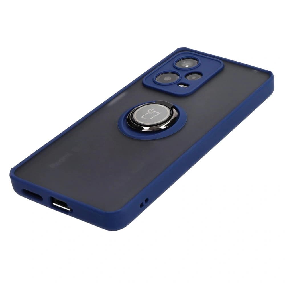 Etui s úchopem na prst Bizon Case Hybrid Ring pro Xiaomi Redmi Note 12 Pro+ 5G kouřové s modrým rámem - 3
