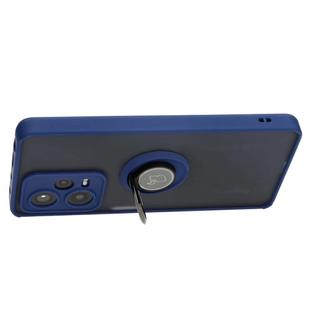 Etui s úchopem na prst Bizon Case Hybrid Ring pro Xiaomi Redmi Note 12 Pro+ 5G kouřové s modrým rámem - 5