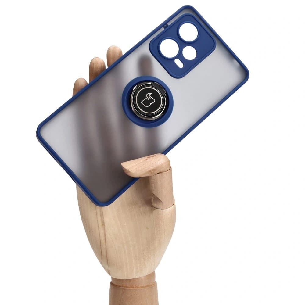 Etui s úchopem na prst Bizon Case Hybrid Ring pro Xiaomi Redmi Note 12 Pro+ 5G kouřové s modrým rámem - 6