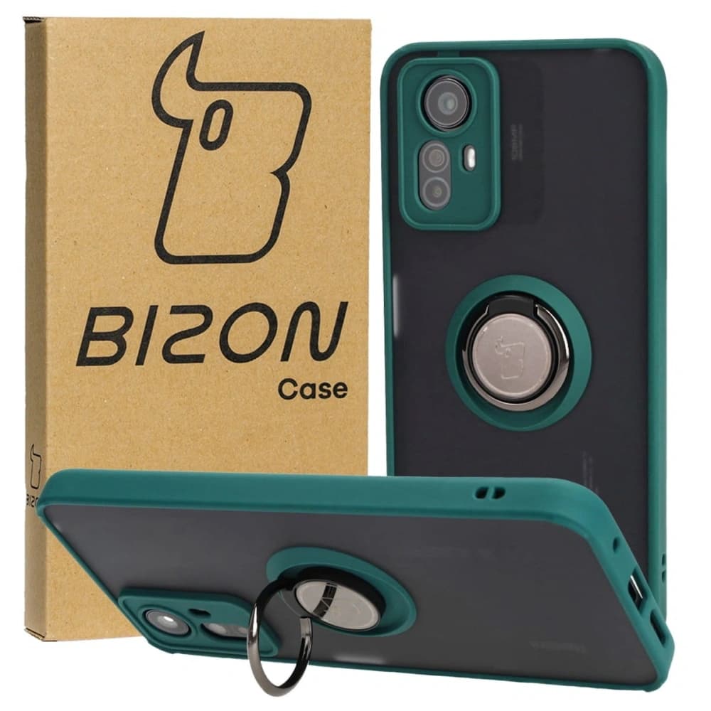 Bizon Case Hybrid Ring Xiaomi Redmi Note 12S rauchig mit einem dunkelgrünen Rahmen - 1