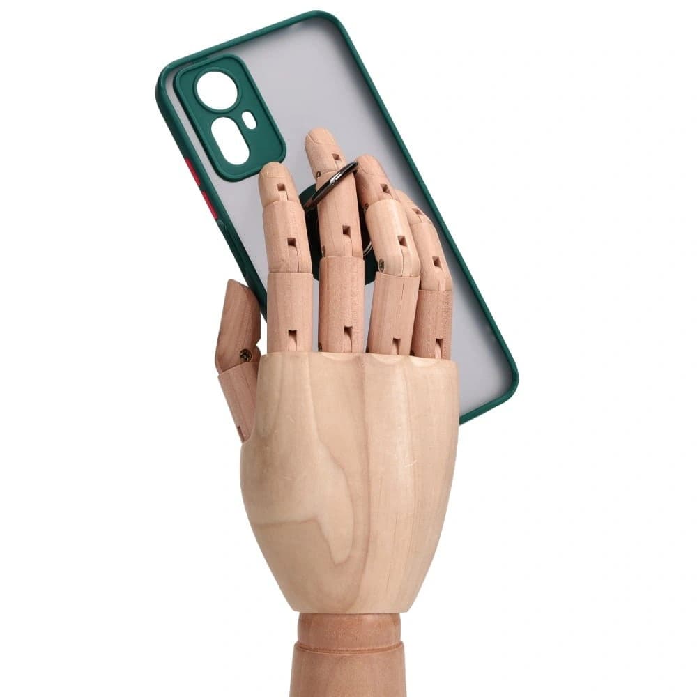 Bizon Case Hybrid Ring Xiaomi Redmi Note 12S rauchig mit einem dunkelgrünen Rahmen - 8