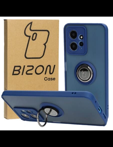 Bizon Case Hybrid Ring Xiaomi Redmi Note 12 4G rauchig mit einem navyblauen Rahmen