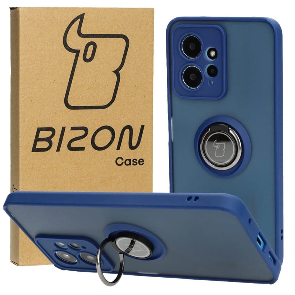 Bizon Case Hybrid Ring Xiaomi Redmi Note 12 4G rauchig mit einem navyblauen Rahmen - 1