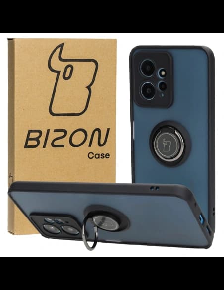 Bizon Case Hybrid Ring Xiaomi Redmi Note 12 4G rauchig mit einem schwarzen Rahmen
