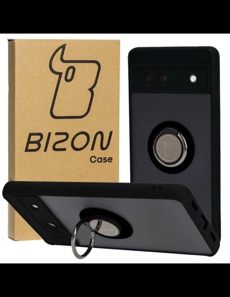 Etui z uchwytem na palec Bizon Case Hybrid Ring do Google Pixel 7A przydymione z czarną ramką