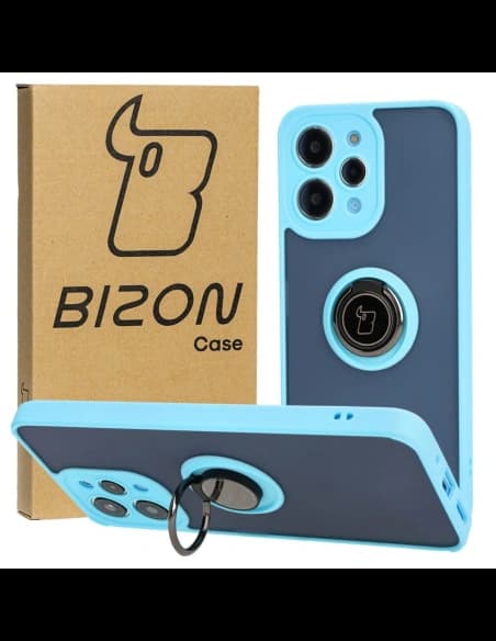 Bizon Case Hybrid Ring Xiaomi Redmi 12 rauchig mit einem hellblauen Rahmen