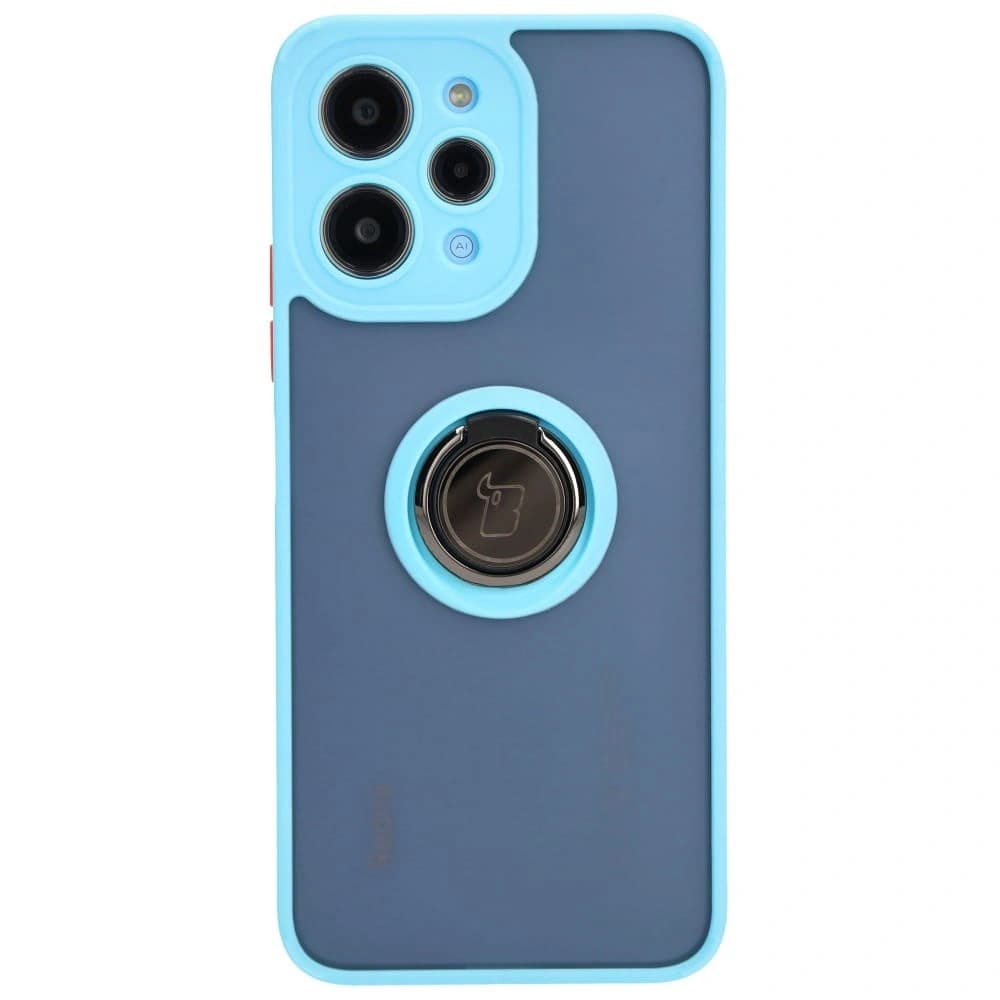 Bizon Case Hybrid Ring Xiaomi Redmi 12 füstös szürke világoskék kerettel - 2