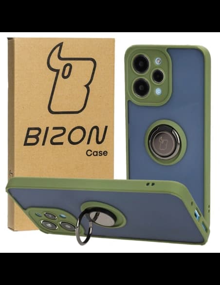 Bizon Case Hybrid Ring Xiaomi Redmi 12 rauchig mit einem grünen Rahmen