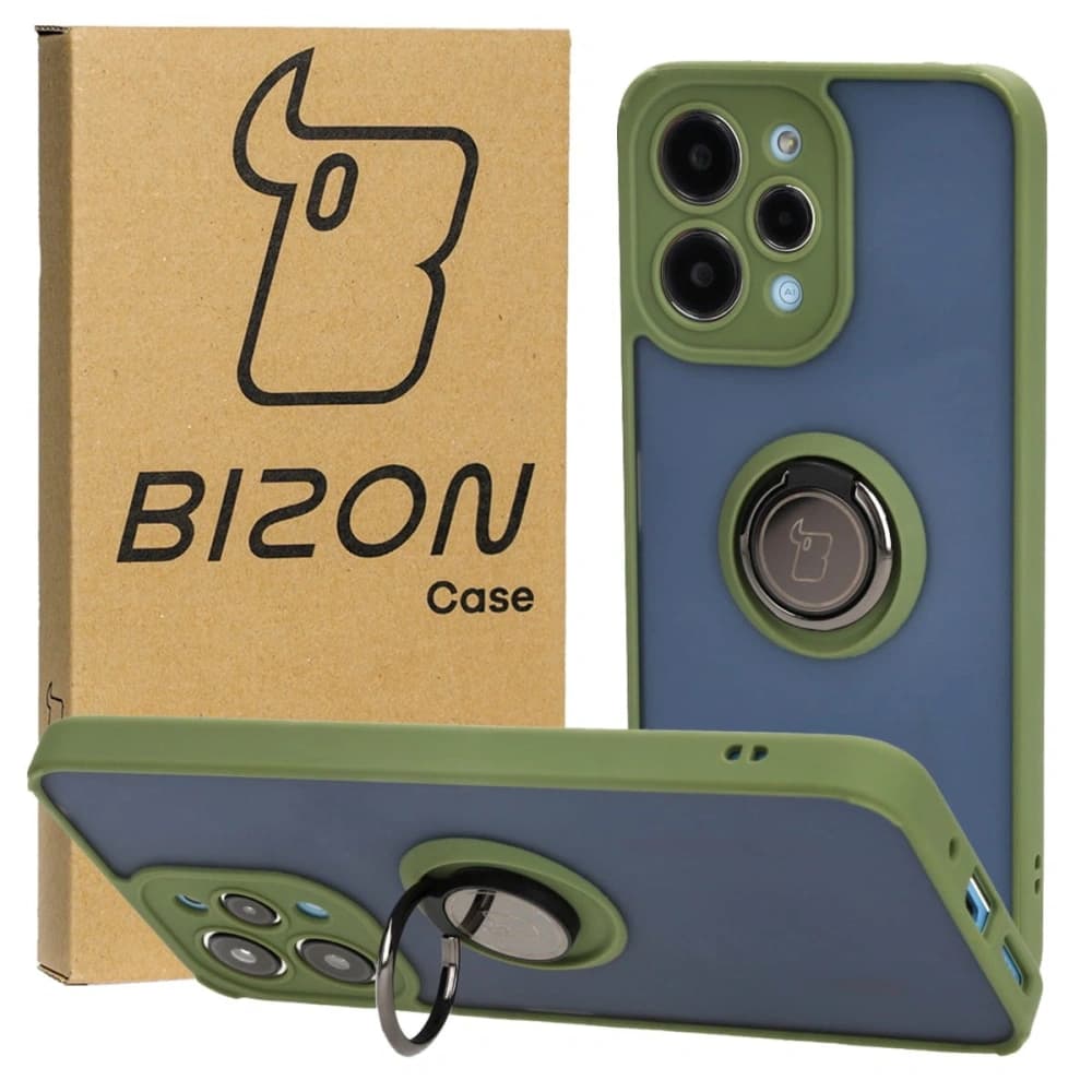 Bizon Case Hybrid Ring Xiaomi Redmi 12 rauchig mit einem grünen Rahmen - 1