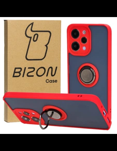 Bizon Case Hybrid Ring Xiaomi Redmi 12 rauchig mit einem roten Rahmen