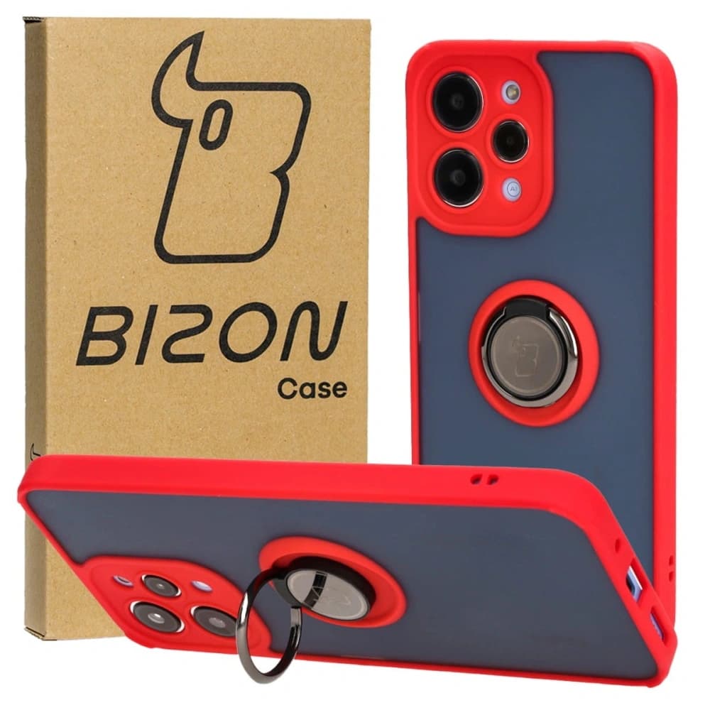 Bizon Case Hybrid Ring Xiaomi Redmi 12 rauchig mit einem roten Rahmen - 1