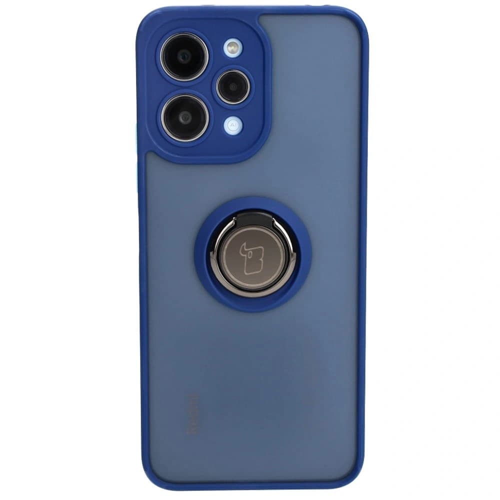 Etui z uchwytem na palec Bizon Case Hybrid Ring do Xiaomi Redmi 12 kouřové s modrým rámem - 2