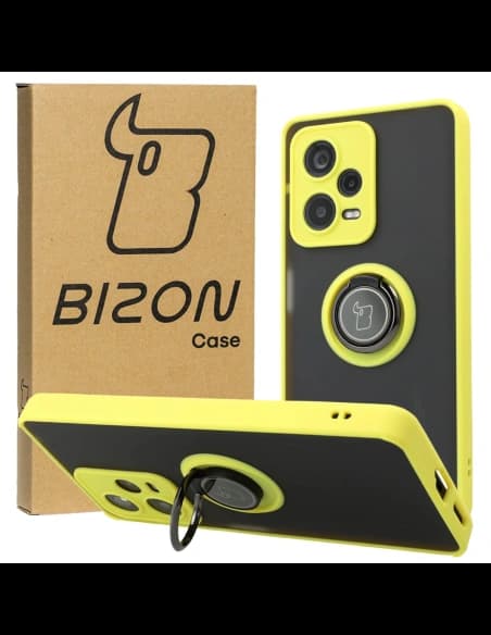 Bizon Case Hybrid Ring Xiaomi Redmi Note 12 Pro+ 5G fumuriu cu un cadru galben