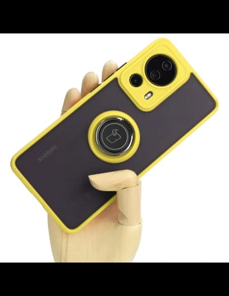 Bizon Case Hybrid Ring Xiaomi 13 Lite smoky with a yellow frame