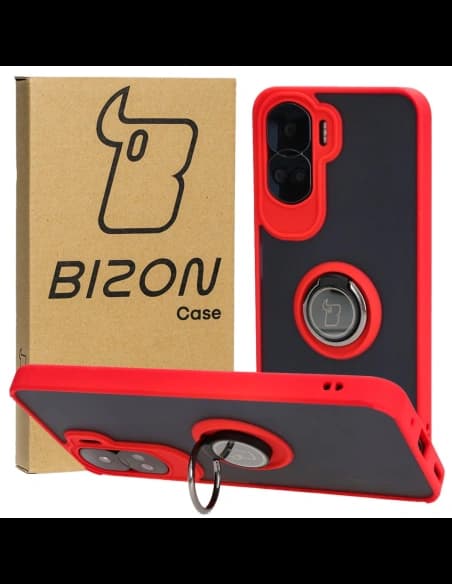 Bizon Case Hybrid Ring Honor 90 Lite smoky with a red frame