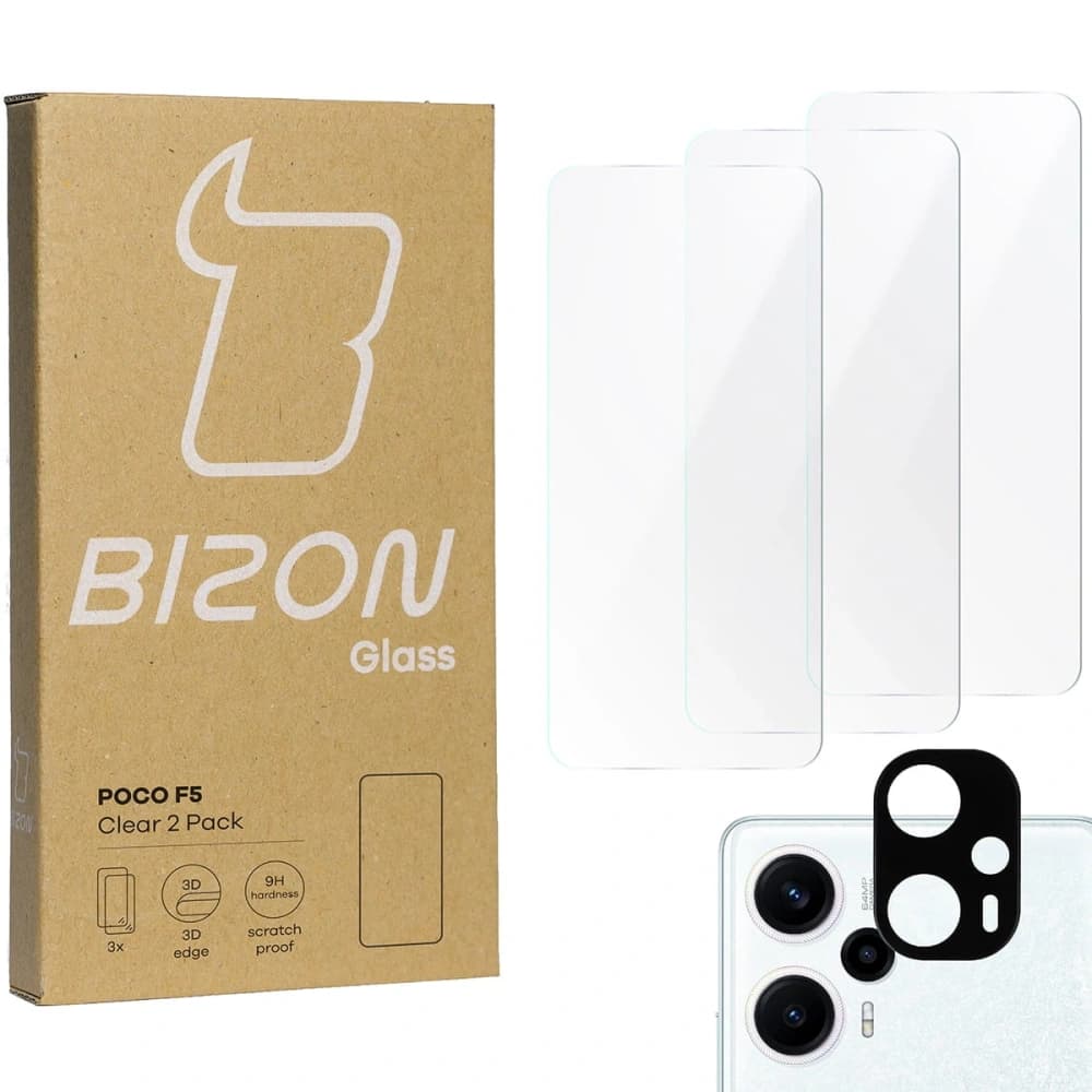 BIZON Clear 3x screen glass + camera glass Xiaomi Poco F5 - 1