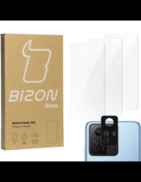 BIZON Klar 3x Bildschirmglas + Kameraglas für Redmi Note 12S