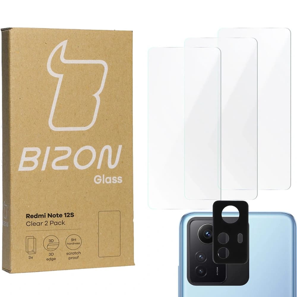 BIZON Klar 3x Bildschirmglas + Kameraglas für Redmi Note 12S - 1