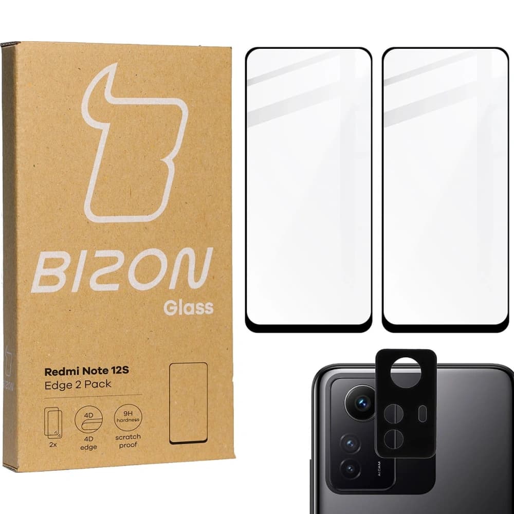 BIZON Edge 2x Bildschirmglas + Kameraglas für Redmi Note 12S - 1