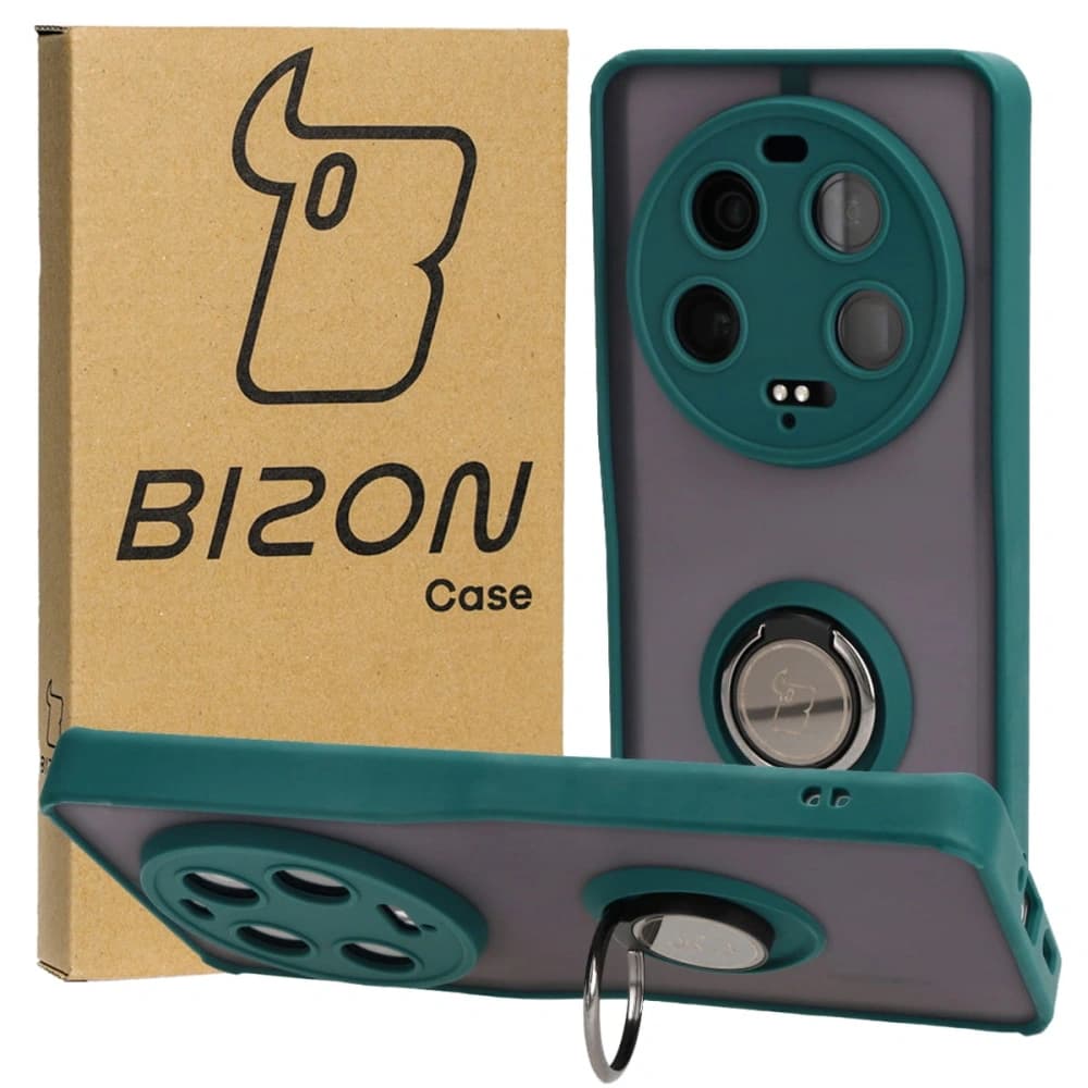 Bizon Case Hybrid Ring Xiaomi 13 Ultra smoky with a dark green frame - 1
