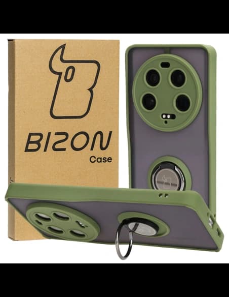 Bizon Case Hybrid Ring Xiaomi 13 Ultra smoky with a green frame